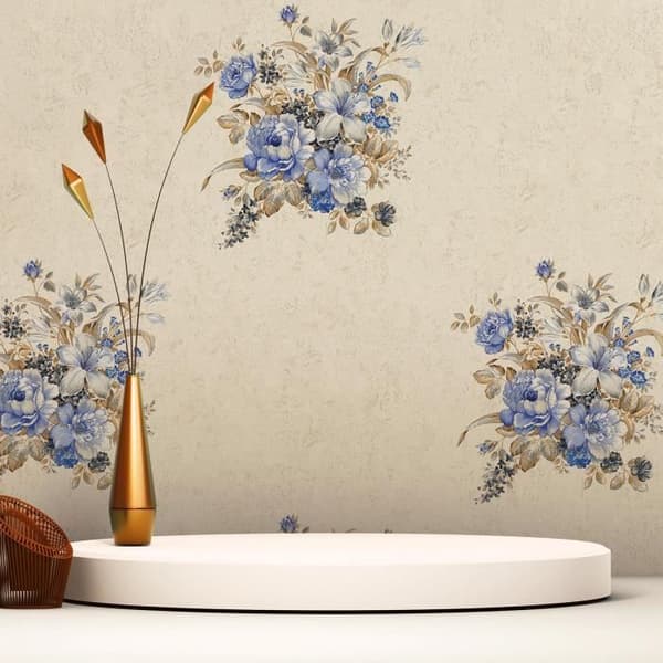 Tapet blommor Pino M1-No.2932 | Non-woven tapet | Blå | Kräm | Blommig | Klassisk