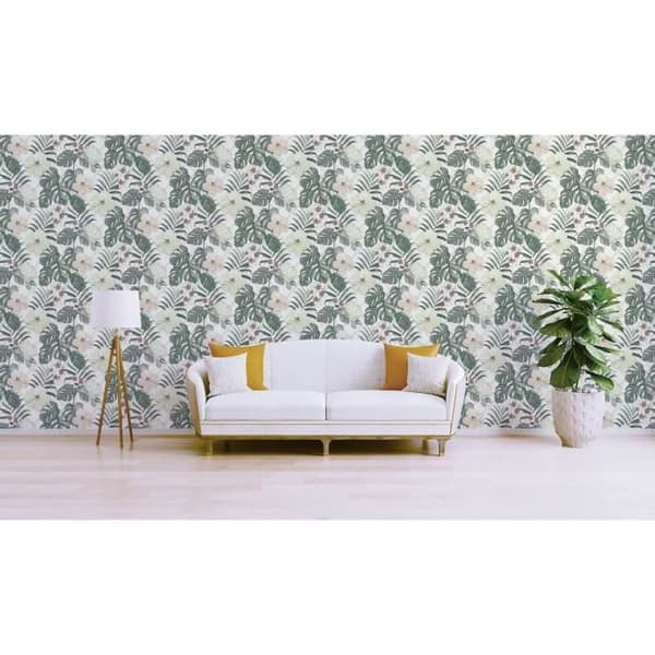 Tapet Skog och löv Ginevra M1-No.217 | Non-woven tapet | Grön | Crème | Designer tapet | Blommig