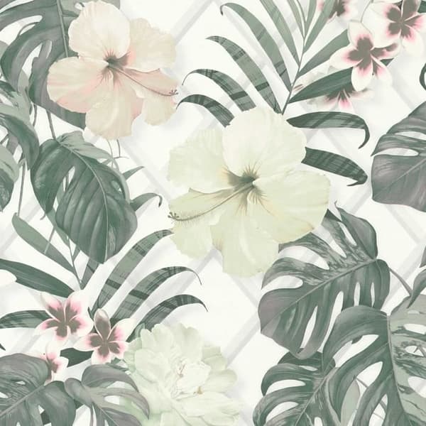 Tapet Skog och löv Ginevra M1-No.217 | Non-woven tapet | Grön | Crème | Designer tapet | Blommig