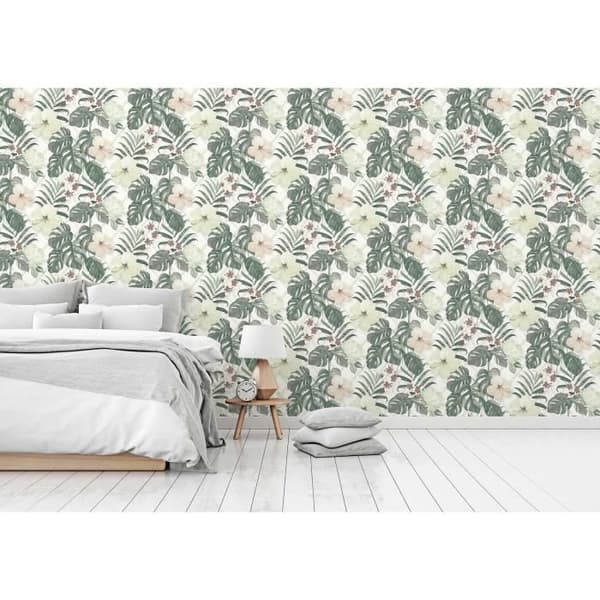 Tapet Skog och löv Ginevra M1-No.217 | Non-woven tapet | Grön | Crème | Designer tapet | Blommig