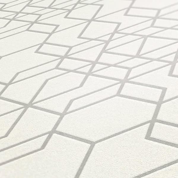 Grafiskt tapet Roberto M1-No.2566 | Non-woven tapet | Vit | Silver | Geometrisk | Modern