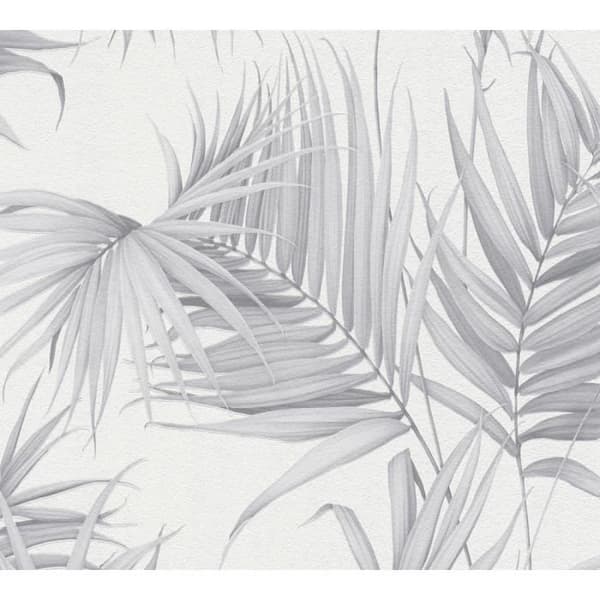 Tapet Träd och löv Ginevra M1-No.1403 | Non-woven tapet | Grå | Vit | Palmer