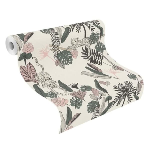 Rasch 540338 Club Botanique Non-vävt tapet Leopardmönster Rosa