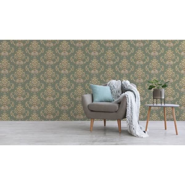 Barocktapet Samuel M1-No.2424 | Non-vävt tapet | Grön | Guld | Ornament | Klassisk
