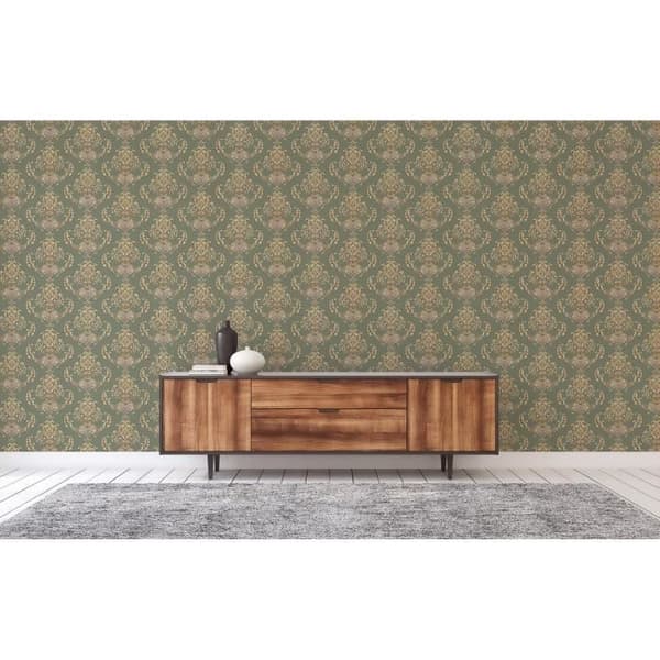 Barocktapet Samuel M1-No.2424 | Non-vävt tapet | Grön | Guld | Ornament | Klassisk