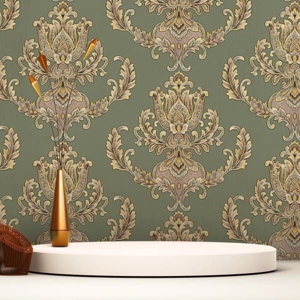 Barocktapet Samuel M1-No.2424 | Non-vävt tapet | Grön | Guld | Ornament | Klassisk