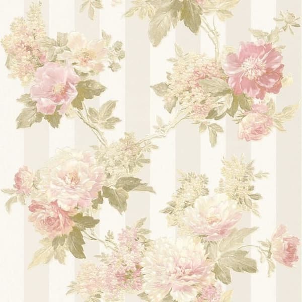 Tapet lantgård Pino M1-No.32 | Non-woven tapet | Grädde | Rosa | Blommigt tapet | Blommig