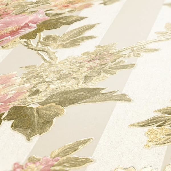 Tapet lantgård Pino M1-No.32 | Non-woven tapet | Grädde | Rosa | Blommigt tapet | Blommig