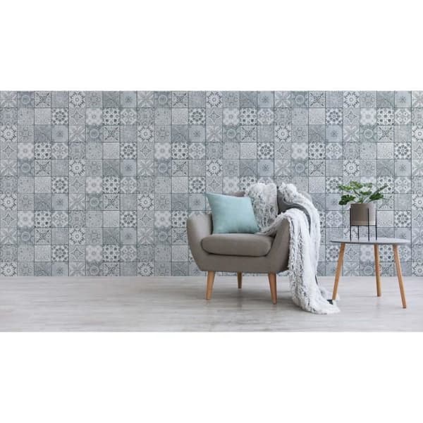 Tapet plattor Tiziano M1-No.179 | Non-woven tapet | Grå | Vit | Plattorutseende
