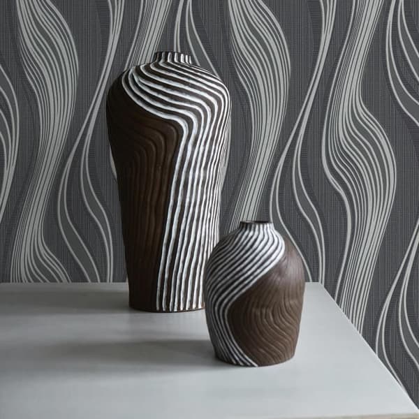 Papper med ränder Pepe M1-No.2879 | Non-woven tapet | Antracit | Geometrisk | Randig tapet