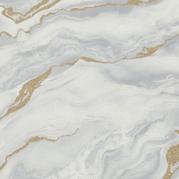 Texturerat vinyltapet marmor-effekt Mystic Magic Elle Decoration Ljusgrå / Guld 10447-31