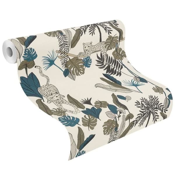 Tapet - RASCH - 540345 - Vinyltapet - Leopardmönster - Grön - 10 m x 53 cm