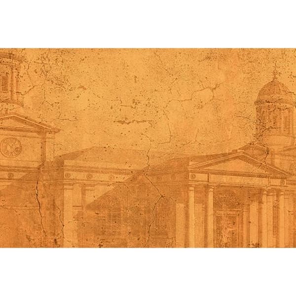 Tapet arkitektur M1-No.60222 digitaltryck orange byggnad vintage utseende