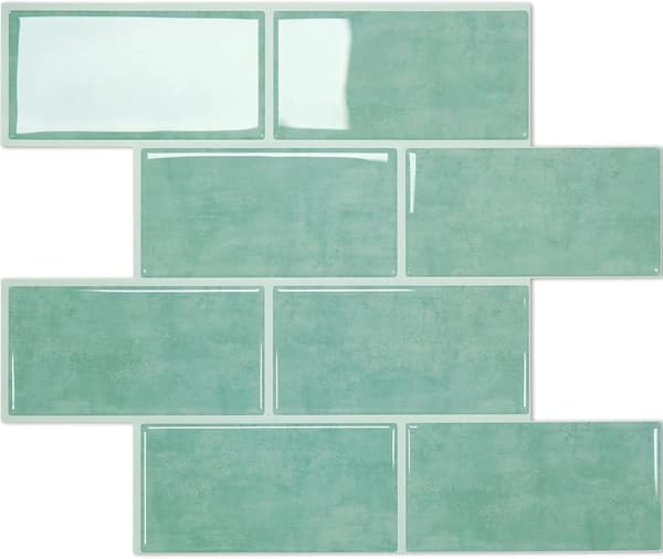 OBOSOE Självhäftande väggdekal kakel, 10-pack väggklistermärke för kök & badrum, 25x7,5 cm Grön 10 st