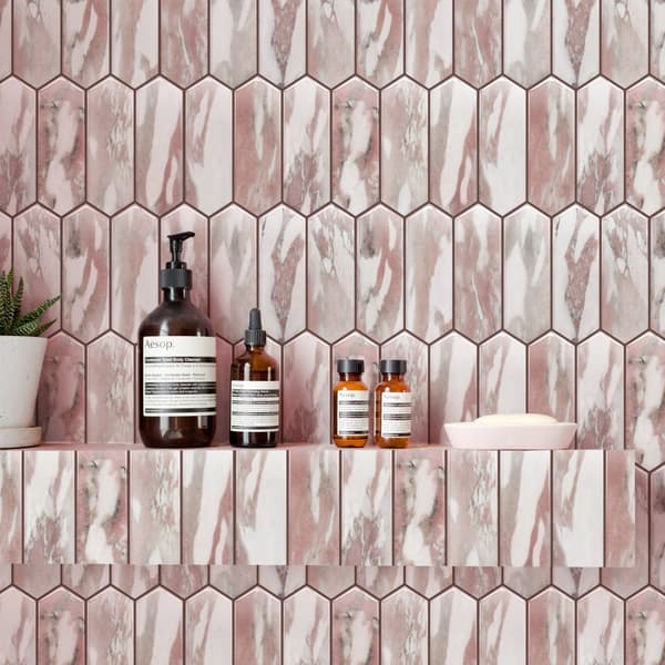 OBOSOE Itseliimautuvat Seinätarrat & Seinätarrat 10 kpl Vaaleanpunainen Marmori Keittiön Backsplash 30.5x25.4cm