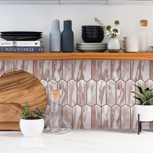 OBOSOE Itseliimautuvat Seinätarrat & Seinätarrat 10 kpl Vaaleanpunainen Marmori Keittiön Backsplash 30.5x25.4cm