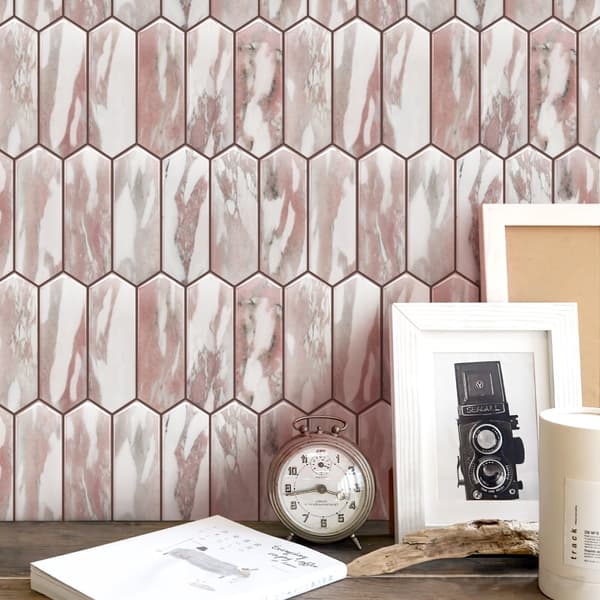 OBOSOE Itseliimautuvat Seinätarrat & Seinätarrat 10 kpl Vaaleanpunainen Marmori Keittiön Backsplash 30.5x25.4cm