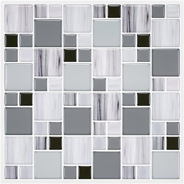OBOSOE 10-pack Självhäftande väggdekor 3D kakelklistermärken 26x26cm, vattentäta köksväggklistermärken Grå 10 st