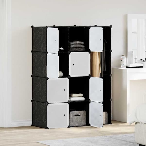 vidaXL Modulskap med 9 rom 109x36,5x143 cm svart og hvit