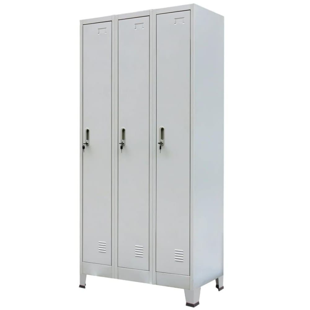 vidaXL Garderob för omklädningsrum med 3 fack stål 90x45x180 cm grå