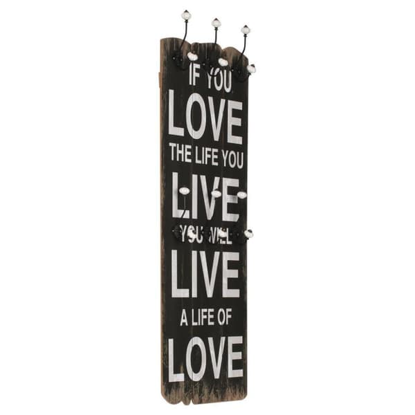 vidaXL Seinänaulakko 6 koukulla LOVE LIVE 120x40 cm