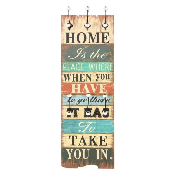 vidaXL vægmonteret knagerække med 6 knager HOME IS 120 x 40 cm