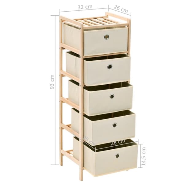 vidaXL Oppbevaringshyller 2 stk med 5 stoffkurver beige sedertre