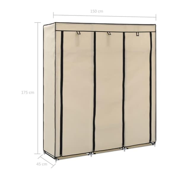 vidaXL Garderobe med skap og stenger kremhvit 150x45x175 cm stoff