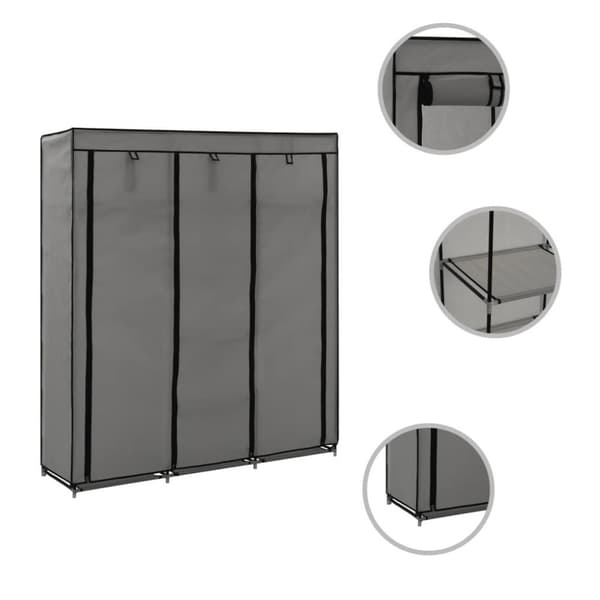 vidaXL Garderobe med skap og stenger grå 150x45x175 cm stoff