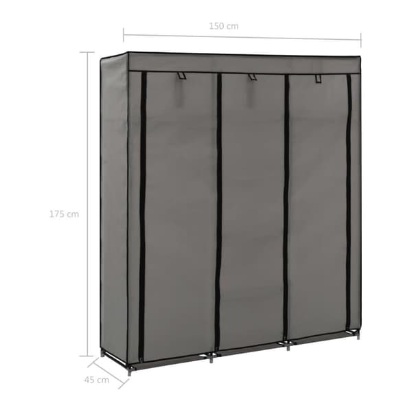 vidaXL Garderobe med skap og stenger grå 150x45x175 cm stoff