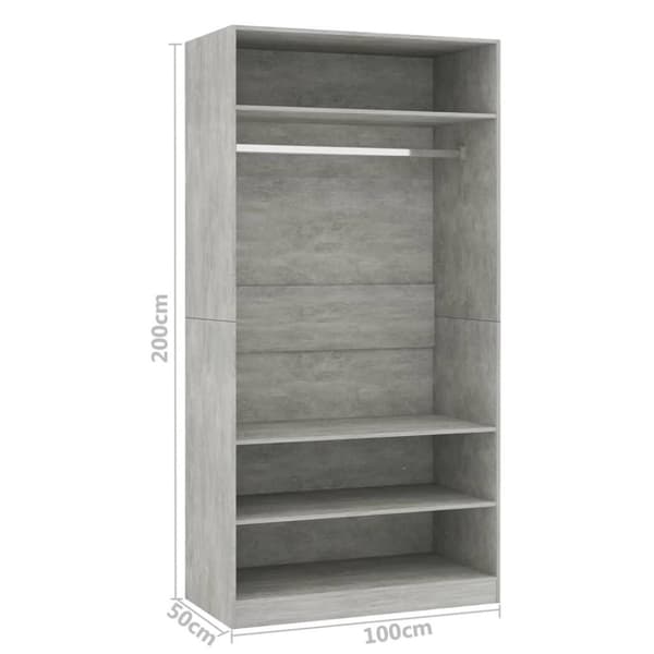 vidaXL Vaatekaappi betoninharmaa 100x50x200 cm lastulevy