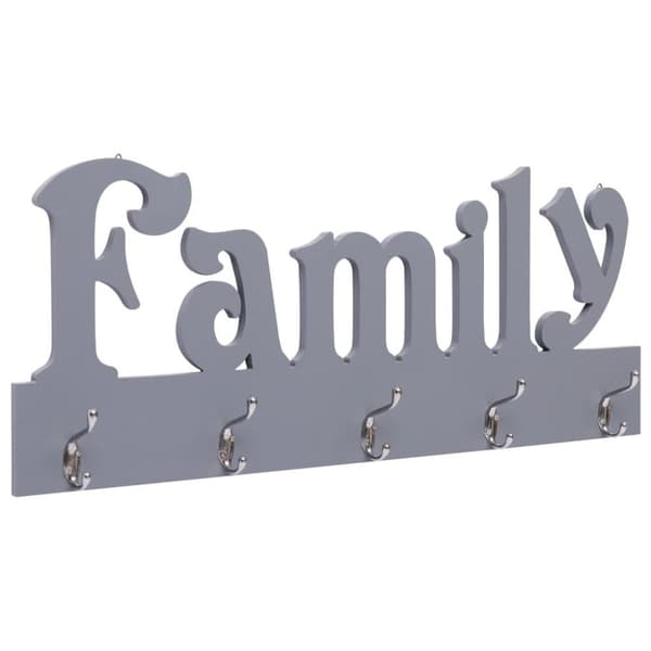 vidaXL vægophængt knagerække FAMILY 74 x 29,5 cm grå