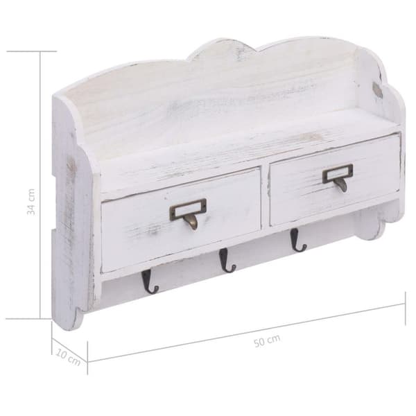 vidaXL Veggmontert garderobepanel hvit 50x10x34 cm tre