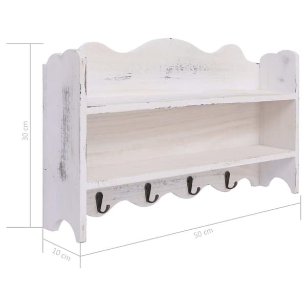 vidaXL Väggkrokar med förvaring vit 50x10x30 cm trä
