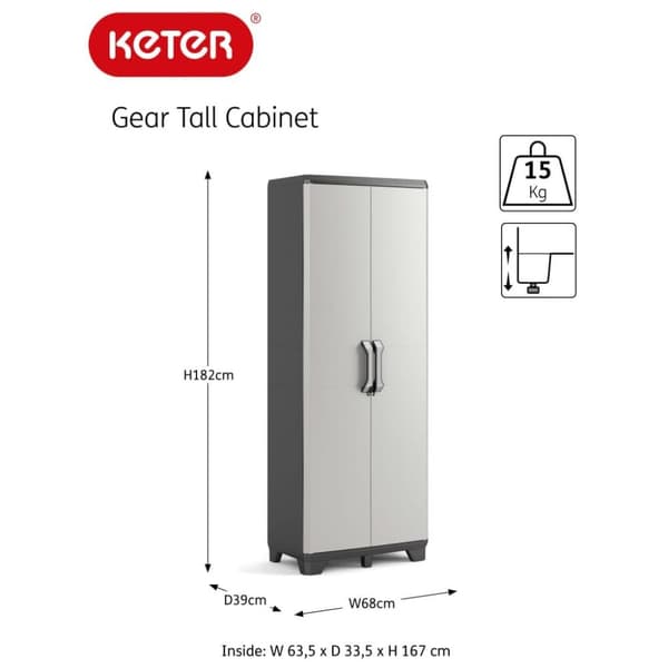 Keter Oppbevaringsskap med hyller Gear svart og grå 182 cm