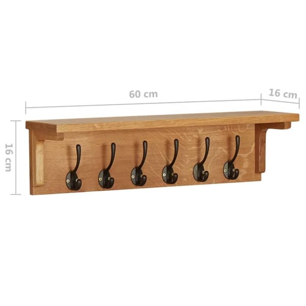 vidaXL knagerække 60x16x16 cm massivt egetræ