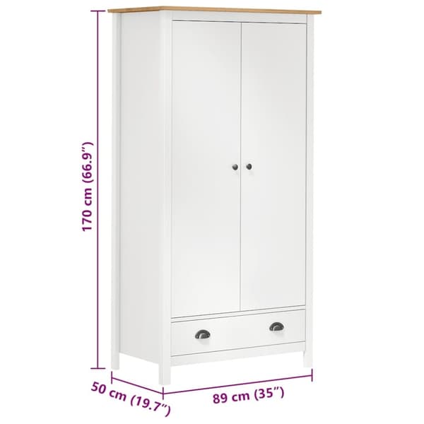 vidaXL Garderobeskap 2 dører Hill hvit 89x50x170 cm heltre furu