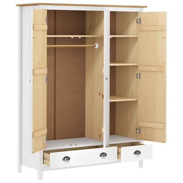 vidaXL Garderobeskap 3 dører Hill hvit 127x50x170 cm heltre furu