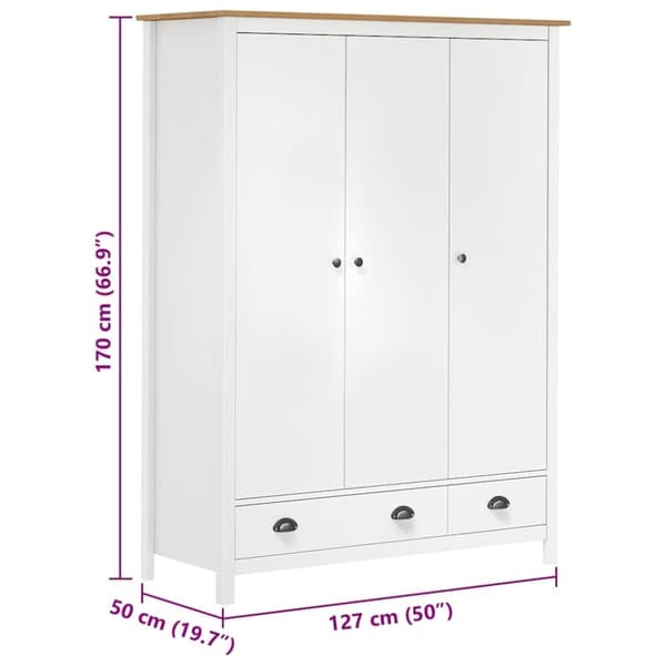vidaXL Garderobeskap 3 dører Hill hvit 127x50x170 cm heltre furu