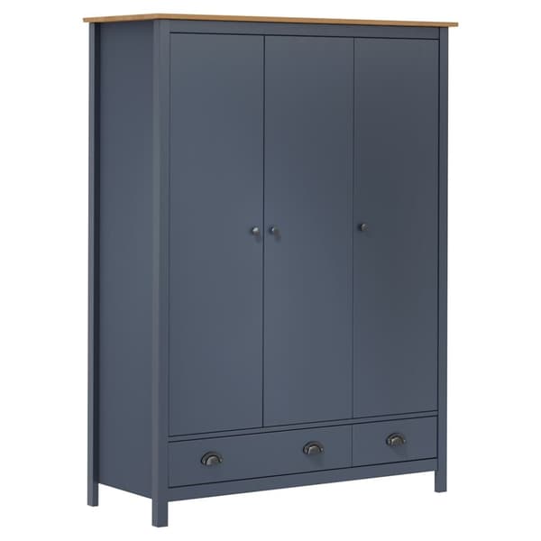 vidaXL klædeskab med 3 låger Hill 127x50x170 cm massivt fyrretræ grå