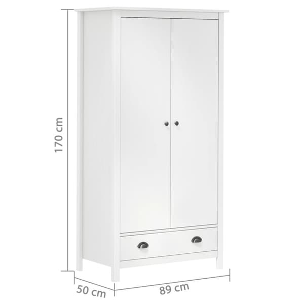 vidaXL Garderob 2 dörrar Hill vit 89x50x170 cm massiv furu