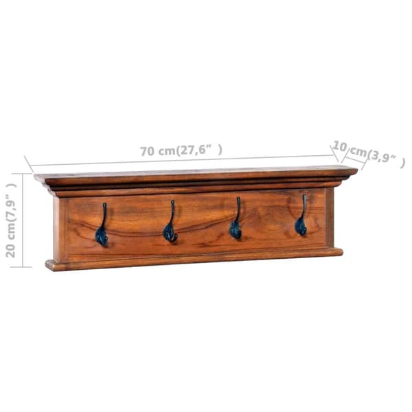 vidaXL vægmonteret knagerække 70x10x20 cm massivt teaktræ
