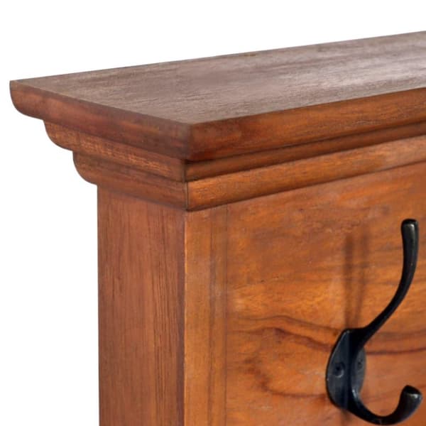 vidaXL Väggmonterad hylla med krokar 70x10x20 cm massiv teak
