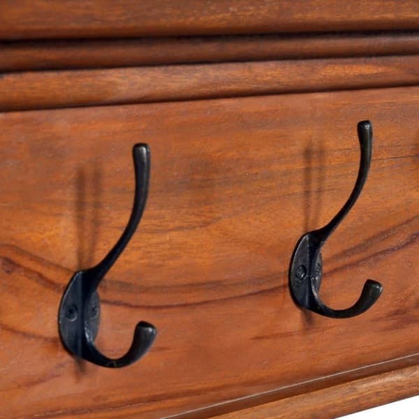 vidaXL Väggmonterad hylla med krokar 70x10x20 cm massiv teak