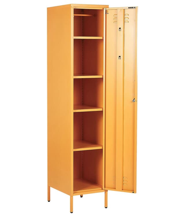 Toimistokaappi keltainen 38 x 185 x 50 cm teräs 5 hyllyä lukittava industriaalinen moderni