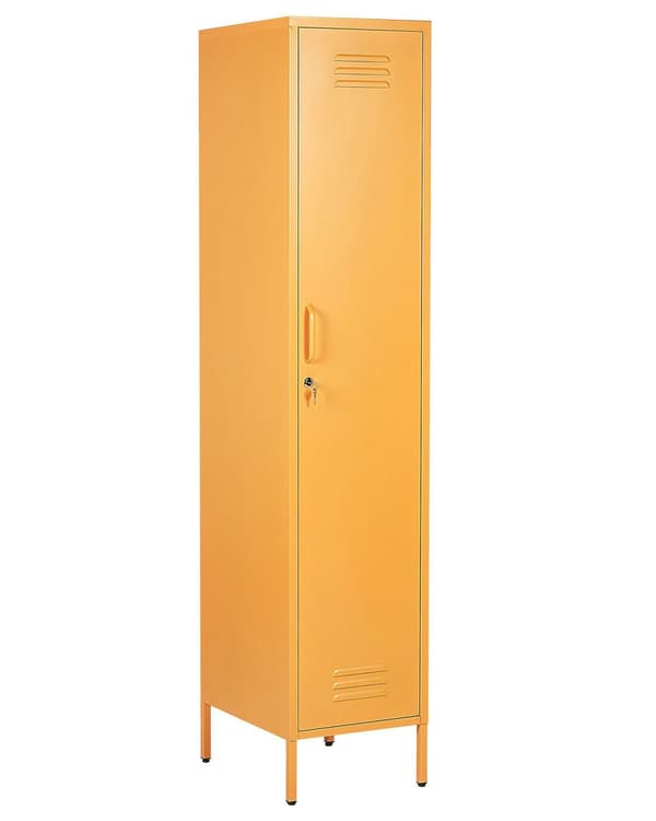 Toimistokaappi keltainen 38 x 185 x 50 cm teräs 5 hyllyä lukittava industriaalinen moderni
