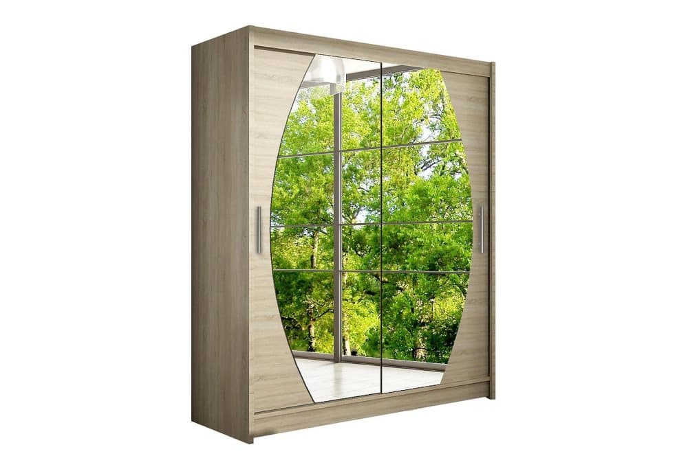 POLLY Garderob Skjutdörrar Rund Spegel Ljus Ek