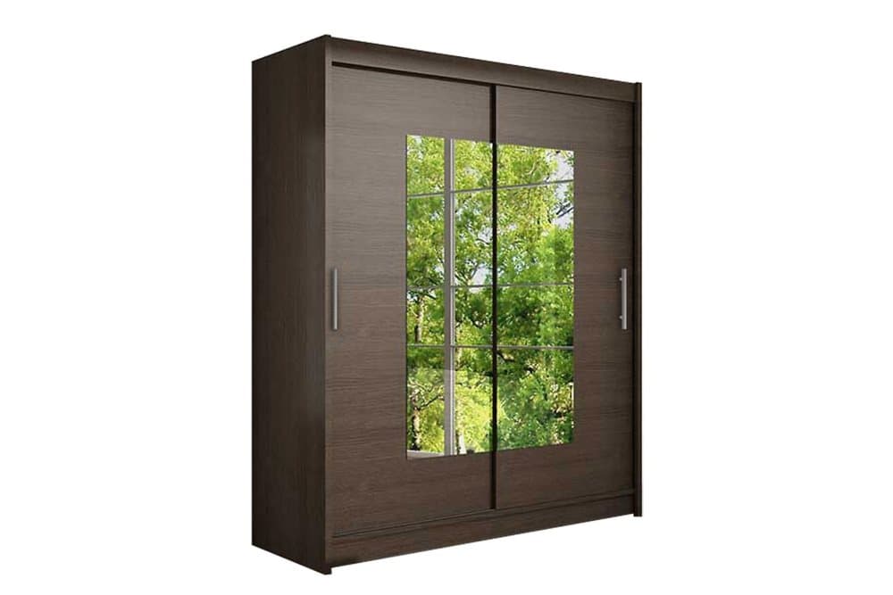 POLLY Garderob Skjutdörrar Smal Fyrkantig Spegel Valnöt