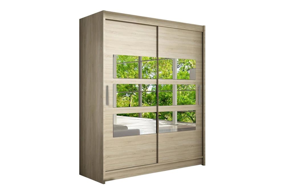 POLLY Garderob Skjutdörrar Delad Spegel Ek