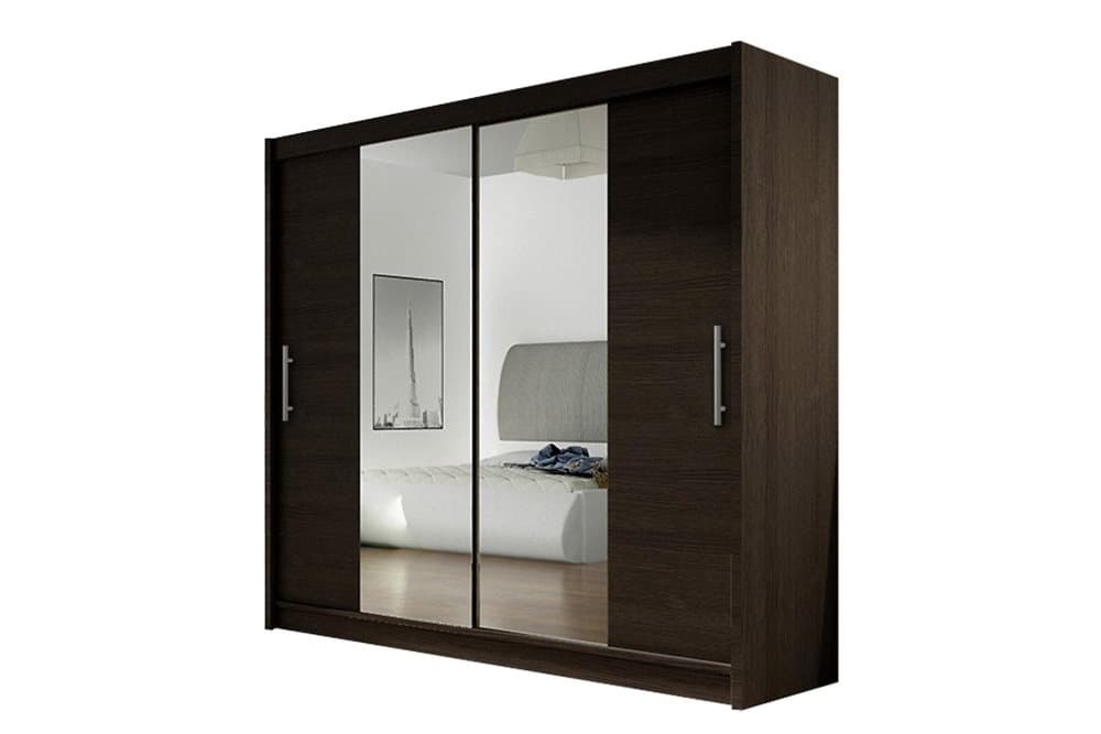 EMILIO Garderob 180 Skjutdörrar Smal Spegel Valnöt